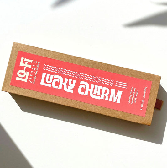 Lo-Fi Rituals Lucky Charm Incense Box on white background with hard shadows