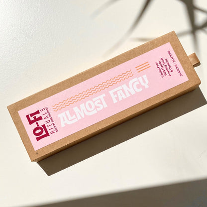 Hero image of Lo-Fi Rituals Almost Fancy vanilla and floral natural wood incense on sulit white background